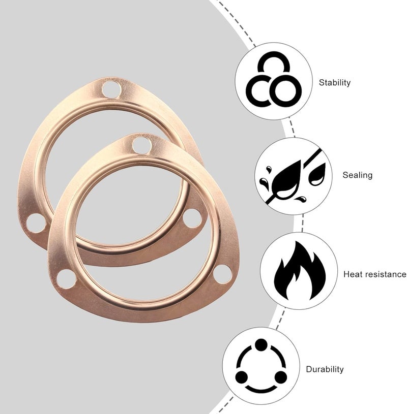ZNDAW 2PCS 3.5" Exhaust Gaskets, Copper Header Collector Flange Gaskets Reusable Manifold Parts, Ultra Seal Triangle Exhaust Header Gasket for SBC BBC 302 350 454, Car Accessories - Image 3